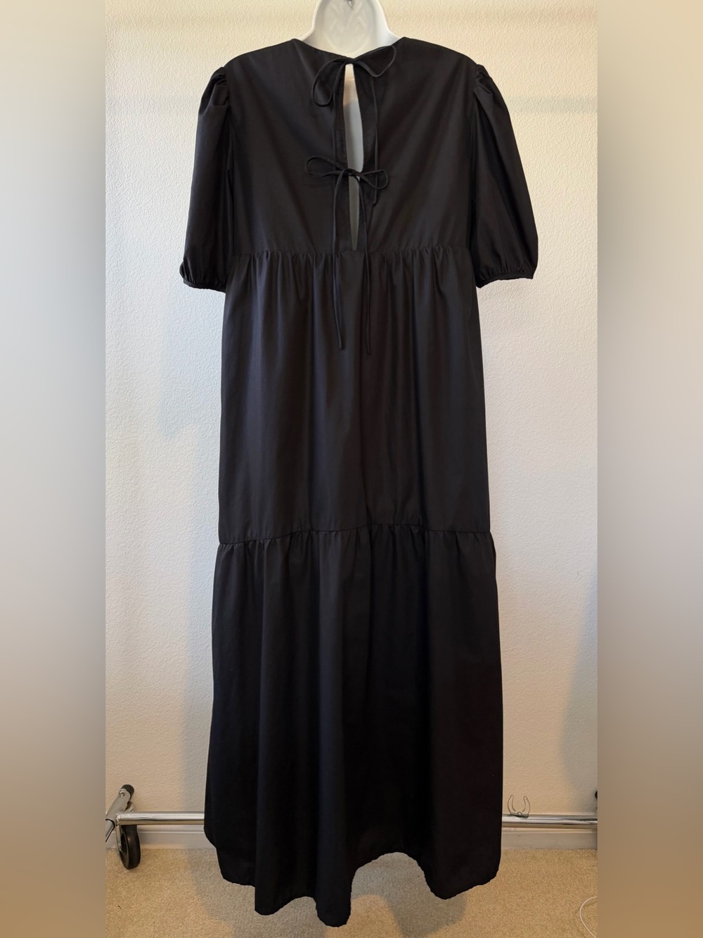 En Saison Poplin Midi Dress Black Puff Sleeve Size Medium - Picture 6 of 15